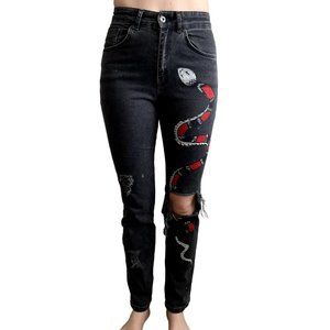 The Ragged Priest Grey Denim Custom Red and Black Snake Design Size 26